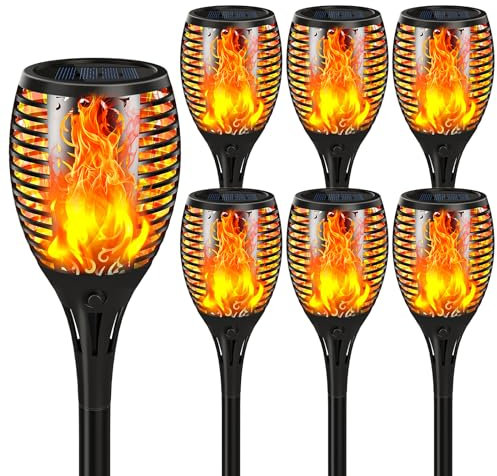 SHEDALED Upgraded Solar Lights Outdoor 7 Pack, Solar Torch Light with Flickering Flame, Super Larger Size for Garden Decor, Solar Powered Outdoor Garden Lights Waterproof for Pathway Patio Yard