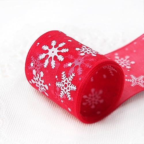 Wambere 23m × 4cm Schleifenband Weihnachten,Weihnachtsschneeflocken Band Mit Draht,Schleifenband Satinband Dekoband Geschenkverpackungsband,für Weihnachten Party DIY Basteln Heimdekoration,Rot