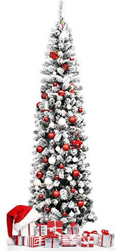 RELAX4LIFE Albero di Natale Innevato 225 cm, Albero di Natale Artificiale Slim con 641 Rami Realistici e Folti e Base Pieghevole di Metallo, Apertura a Ombrello (225 cm)