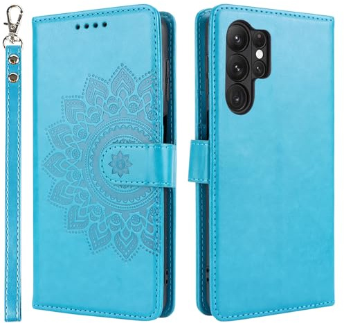 ELTEKER Handyhülle für Samsung Galaxy S23 Ultra Hülle Klapphülle mit Kartenfach Schutzhülle Flip Case - Blau