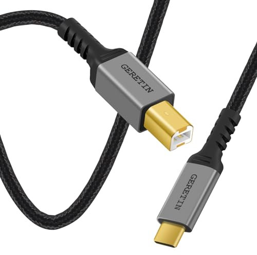 GERETIN USB C Druckerkabel 2M USB B auf USB C Kabel Scannerkabel USB B 2.0 zu Typ C Nylon Drucker Kabel Kompatibel mit MacBook Pro/Air, iMac, Matebook, Dell XPS, HP, Epson, Canon, Brother, Lexmark usw