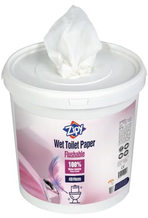 ZIPY Spülbares Feuchtes Toilettenpapier - Geeignet für Erwachsene, ältere Menschen, Kinder und Haustiere - Biologisch abbaubar - 410 Stück (18 x 18 CM)