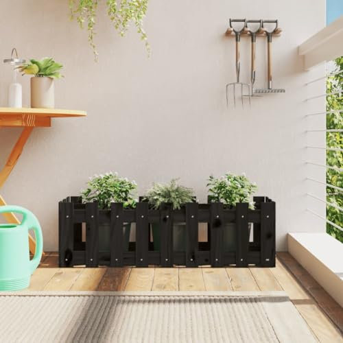Rantry Hochbeet Blumenkasten Frühbeet Garten Pflanzkasten Gemüsebeet Gartenbeet Pflanzbeet Blumenbeet Latten-Design Schwarz 100x30x30 cm Massivholz Kiefer