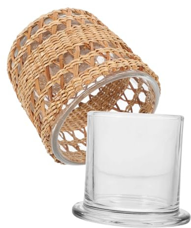 Alipis Glaskuppel Für Kerzen Rattan-umwicklung Kerzenabdeckung Kerzenglocke Dekorativ Wiederverwendbar Vintage-Halter Tischdeko