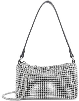 Miss Lulu Glitzer Clutch Damen Kristall Diamant Clutch Handtasche Glanz Abendtasche Umhängetasche mit Abnehmbarer Kette für Hochzeit Abend Party Freizeit Date klein