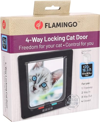 Flamingo Chatière Idda XL à 4 Positions Noir - Silencieuse avec Tunnel et Fermeture Magnétique, Facile à Installer pour Les Portes Creuses - Idéal pour Persan, Siamois, Bengal et British Shorthair