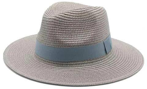 FULUJIDI Fedora Trilby Filzhut Hut Schwarz Band Panama Strohhut Flache Traufe Outdoor Sonnenschirm Strand Hüte Für Frauen Grau