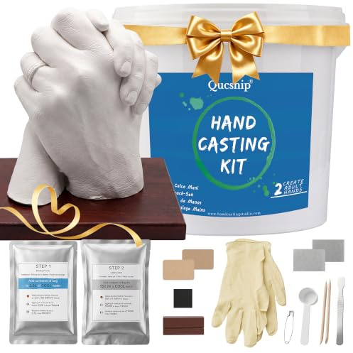 Qucship Couples Hand Casting Kit with Wood Base and Keepsake Card
