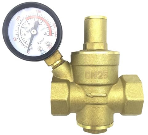 EKalgretrA Druckminderer Wasser 1 Messing-Wasserdruckminderer, Aufrechterhaltungsventil, DN25, Regler, einstellbares Überdruckventil, Manometer for Wasser, Öl, Gasventil(with Gauge)