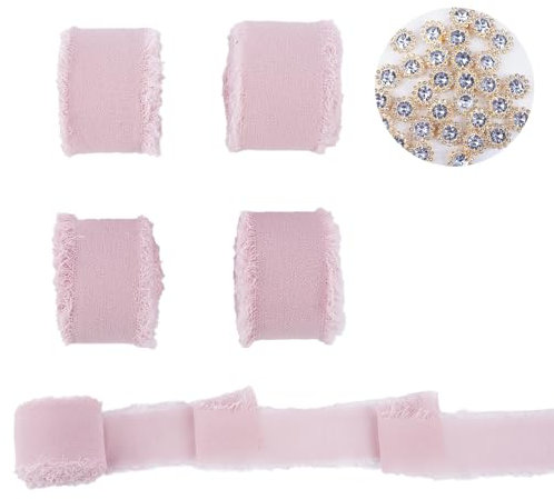 Zythrem Schleifenband Hochzeit Geschenkband Breit Stoff Chiffonband Stoffband Geschenkbänder 5 Rollen 3cm*6.3M Seidenähnliches Band mit ausgefransten Rändern für Hochzeiten Geschenke,DIY