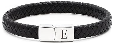 TOLOWOBK Lederarmband Herren mit Buchstaben Gravur Schwarz Geflochten | Personalisiertes A-Z Buchstaben Armband Edelstahl Magnetverschluss Armbänder Geschenke für Männer Jungs Schulstart Geburtstag