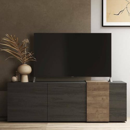 Dmora - Fernsehschrank Iseo, TV-Ständer für das Wohnzimmer, Niedriges Sideboard, TV-Ständer, Made in Italy, 181x44 h59 cm, Schiefer und Nussbaum