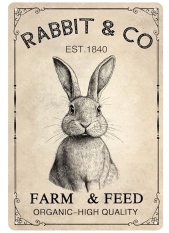 WIZYXQ Targa in metallo Rabbit & Co Farm & Feed cartello con coniglio cartello pasquale in latta per fattoria, bar, bar, 30,5 x 20,3 cm