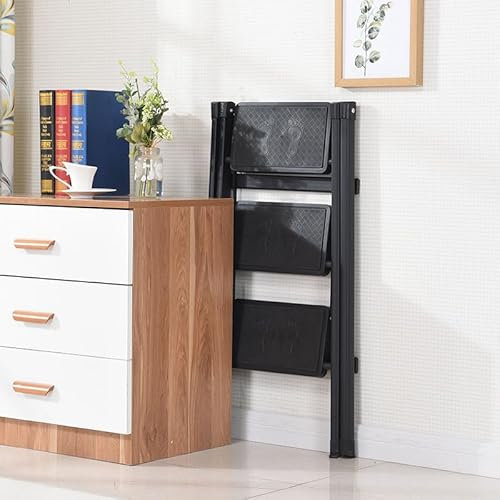 Escalera de 3 Escalones Escalera Plegable de 3 Escalones, Escalera de Mano Taburete Plegable de 3 Escalones Antideslizante con Pasamanos de Pedal Ancho, Escalera Segura,