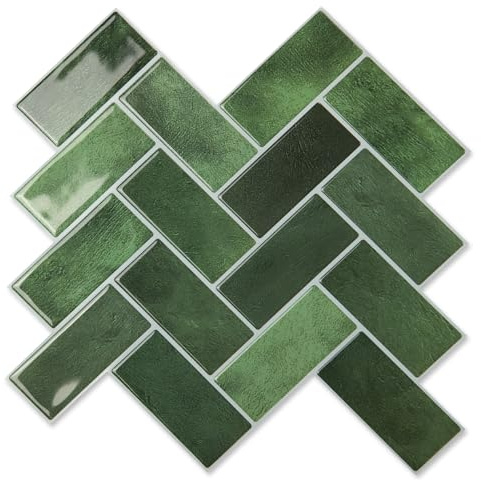 Art3d Selbstklebende Wandfliesen 3D Fliesenaufkleber Fliesenfolie Fischgrät Fliesen Aufkleber Küche Bad Ziegel Wandaufkleber Wasserdichte Grün Upgrade Dickere