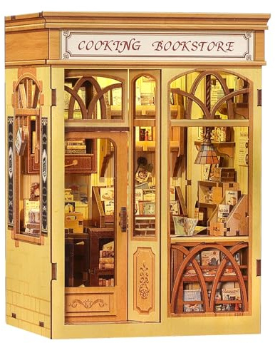 CUTEBEE Book Nook Kit - DIY Miniatyr Dockhus med LED-belysning, Bokstöd, Bokhyllsdekoration, Kreativ Gåva för Vuxna (Cooking Bookstore)