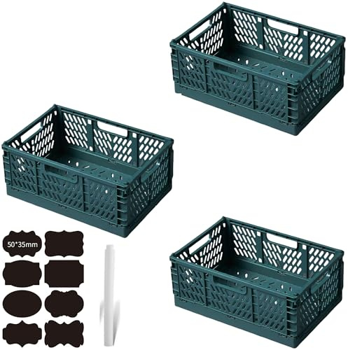 CNKHDZ 3 Stück Klappbox Klappkiste Grün 42x28x16cm Klappboxen Faltbar Stabil Klappkorb Faltbar Klappkorb Aufbewahrungsbox Boxen Aufbewahrung für Küche,Arbeitszimmer,Büro