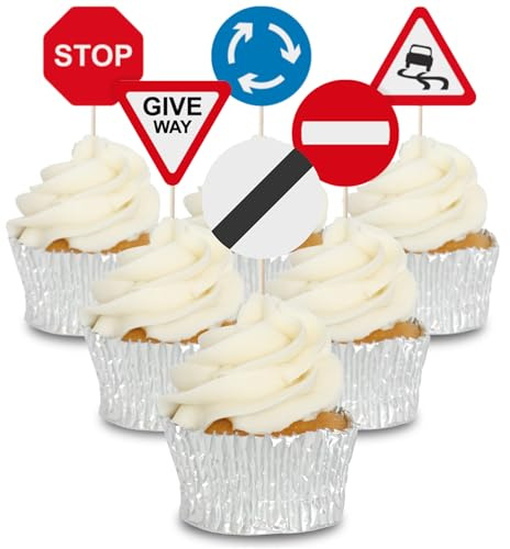 Traffic Road Sign Cupcake Toppers - 12pc﻿ - Cupcake & Cake Decoration Picks