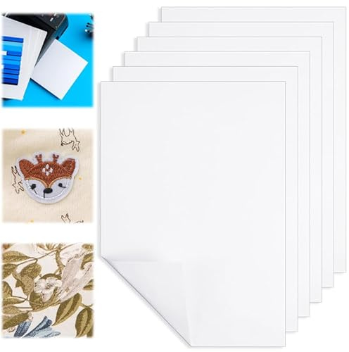 6 Pcs Printable Embroidery Paper Stickvorlagen Wasserlöslich Selbstklebendes Wasserlösliches Stickpapier Stickvlies Zum Bedrucken Bedruckbares Stickpapier für Drucken Oder Zeichnen Hand A4 (30x21cm)
