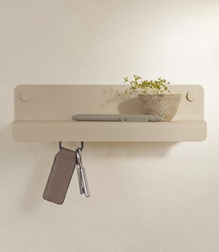 KAZAI. Nyckeltavla 'Holmsen' | Minimalistisk nyckelkroksdesign från Berlin | Modern nyckelhållare med hylla i metall | Nyckelbräda som hallmöbel för väggen | Taupe Sand