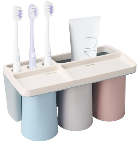 Zythrem 3 Stück Zahnputzbecherhalter Ohne Bohren Elektrische Zahnbürstenkopf Halter Toothbrush Holder Mit Magnetischem Becher Kinder Zahnputzbecher Wand Zahnputzbecher Kunststoff für Familien