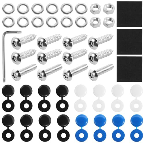 57 Pièces Vis de Fixation pour Plaque D'immatriculation Cache Rivet Plaque Immatriculation Kit de Vis de Fixation Rivet Plaque Immatriculation pour Plaque D'immatriculation pour Voiture et Moto