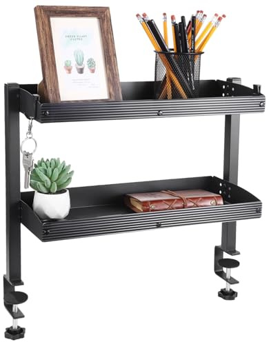 2-Tier Clamp-On Desk Shelf Organizer, Adjustable Under or Above Desk Storage Rack with Tools Included