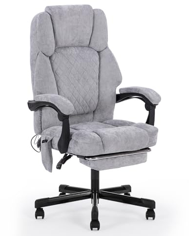 Zuacs bürostuhl ergonomisch,Massage und Wärmesessel Stuhl, drehstuhl mit fußstütze, möbel für arbeitszimmer, pc Stuhl, chefsessel, Stoff (grau)