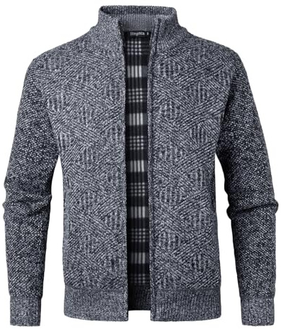 Btmpmcs Homme Cardigan Automne d'hiver Chaud Pulls Épais Veste en Maille Manche Longue Ouvrez-Front Zippé Gilet Chandail Décontractée col Montant Grosse Tricoté Sweatshirt Doublé en Polaire Sweater
