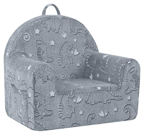 MeMoreCool Comfy Toddler Chair for 1-3 Years Old, Glow Dinosaur Kids Reading Chair, Soft Plush Toddler Armchair, Cozy Foam Lounge Kids Armchair for Baby Room, Living Room, Playroom, Reading Nook