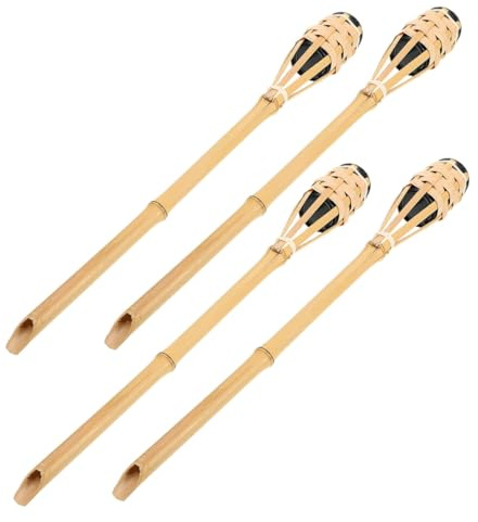 Angoily 4 pièces Torches de Jardin Bambou Lot de Lampes à Huile Résistantes Au Vent pour Extérieur Effet Flamme Romantique pour Mariages et Fêtes Décor Tropical Naturel
