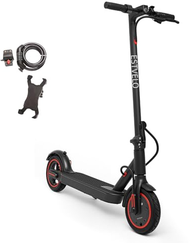 ESTVELO E Scooter S2, Verbreiterter Luftreifen, max. 20 km/h Geschwindigkeit, 20 km Reichweite, Belastung bis 120kg, Regeneratives Bremsen (S2 mit Telefonhalterung & Schloss)