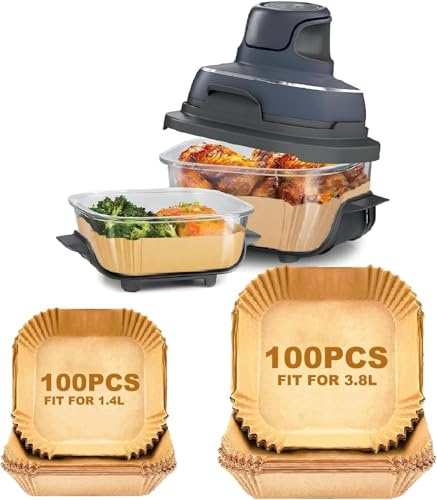200 Stück Airfryer Backpapier für Ninja CRISPi Tragbare Heißluftfritteuse, Heißluftfritteuse Backpapier kompatibel mit FN101EUGY, FN101EUST, FN101EUSG (3,8L & 1,4L) - Airfryer Zubehör