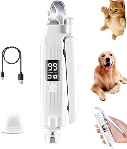 CBDYWVR Hund Nagelknipser mit Licht, Super Leise, Vibrationsarm Elektrisch 2 in 1 Hund Nagelschneider & Hund Nagelschleifer mit Spritzschutz für Kleine, Mittlere und Große Hunde & Katzen (Weiß)