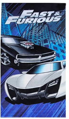 Theonoi Children's Hand Towel, Bath Towel, Beach Towel, Shower Towel with Car, Racing Car, Sports Car Motif, 100% Cotton, 70 x 140 cm Cotton (Fast and Furious)