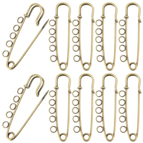 SUNNYCLUE 1 låda 30 st 50 mm kraftiga säkerhetsnålar kiltstift bulk antik brons fästelement metall järn kilt bricka fynd broscher med 5 öglor hål för smyckestillverkning material halsduk kläder sömnad