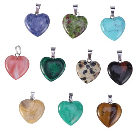 Zerodeko 10 Stück Teiliges Herzförmige Heilsteine Anhänger Natürliche Stein Charms Bunte DIY Schmuck Basteln Kettenanhänger Perlen für Halsketten Zubehör Zufällige Farbe Zufällige Farbe