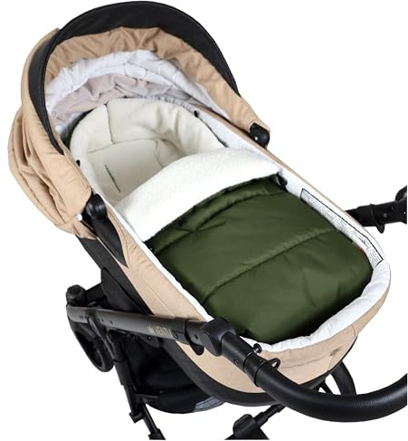 BABYLUX Bouclé Fußsack Kinderwagen 90cm | Universal Winter, Wasserdicht & Warm | für Buggy, Babyschale, 3 und 5-Punkt Gurt geeignet (BF3 Grün + Boucle Ecru)