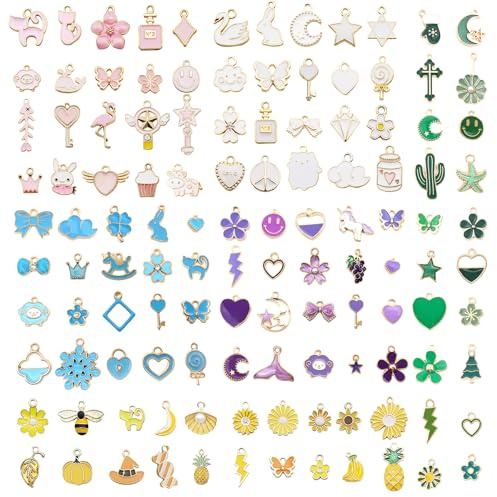 MoguGo 120 Stück Charms Anhänger Set für DIY Schmuck, Anhänger für Armbänder selber machen und kreative Bastelprojekte
