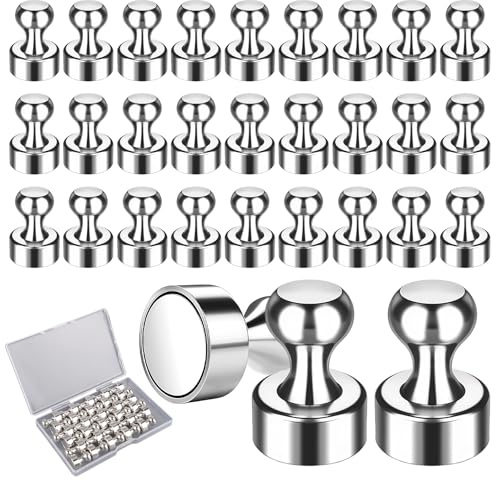 30 Pièces Aimants Puissants, 12 x 16 mm Aimant Neodyme Super Puissant | avec Boîte de Rangement, pour Tableau Magnétique Blanc, Plaque Magnétique, Réfrigérateur, Cuisine, Ecole, Bureau (Argent)
