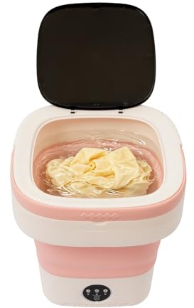 Mini lavatrice da 12 l, portatile, pieghevole, 36 W, con centrifuga, con tubo di scarico e cestello antigoccia, per camper, biancheria intima, campeggio, lavanderia, appartamento (rosa)