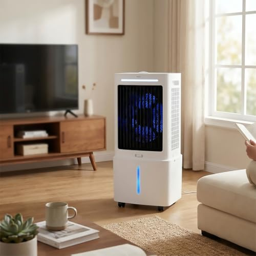 Piccolo Condizionatore Portatile Senza Tubo con Telecomando, Raffreddatore d’Aria 3 in 1, 3 velocità, 4 Ruote, Timer 12h e Confezioni di Ghiaccio, per Camera da Letto e Garage