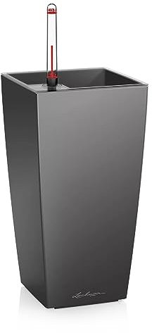 Lechuza – Pot de Fleurs d'Interieur – Mini–Cubi – Réserve d'Eau Intégrée – Coloris Anthracite – 9 x 9 x 18 cm