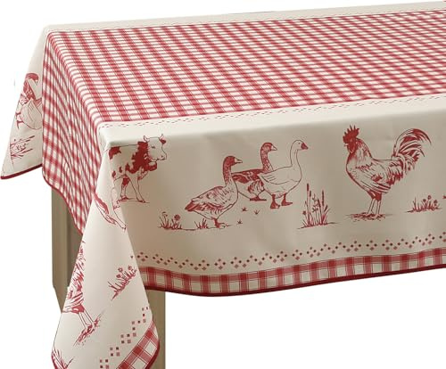 Le Linge de Jules Nappe Anti-Taches Ferme Rouge - Rectangle 150 x 350 cm