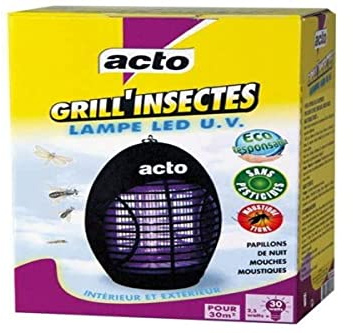 ACTO | Grill’Insectes - Lampe LED U.V. Contre Les Mouches, Les moustiques et Les Papillons de Nuit. | LAMP4, Violet, Jaune,Blanc