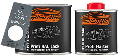 TRISTARcolor RAL 9003 Signalweiss glänzend Lack Dose + Härter 0,75 L | 2K-Set aus Lack + Härter, schnelltrocknend