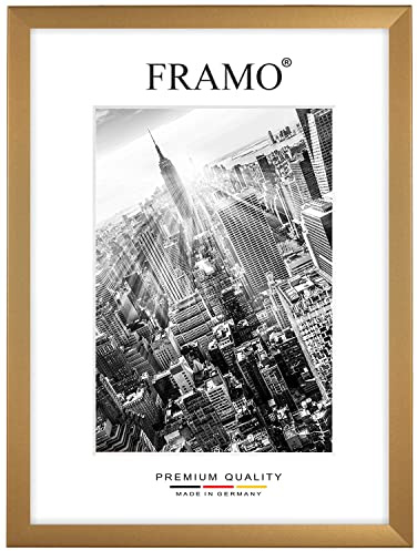 FRAMO Marco de fotos de madera 97 x 53 cm a medida - Oro mate | Color/Tamaño seleccionable | vidrio acrílico antirreflejos | Marco para rompecabezas | Fotos | póster