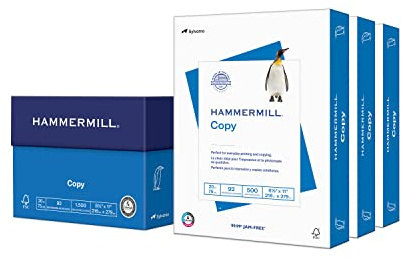 Hammermill Printer Paper, 20 lb Copy Paper, 8.5 x 11-3 Ream (1,500 Sheets) - 92 Bright, Made in the USA