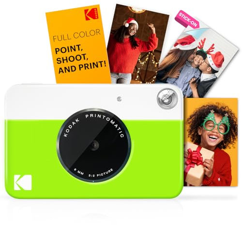KODAK Printomatic Fotocamera digitale a stampa istantanea a colori - Foto di alta qualità su carta adesiva Zink 2x3 - 5MP, portatile, regalo creativo per compleanno, Natale, feste - Verde