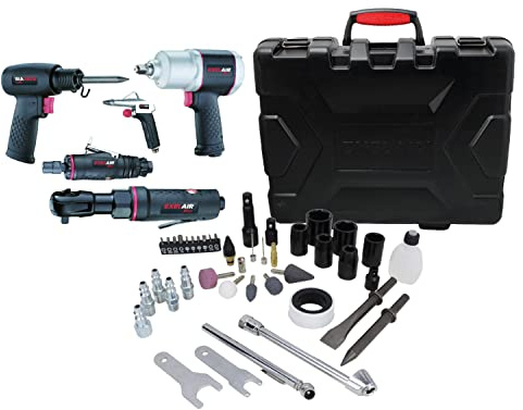 EXELAIR by Milton 50-PC Light-weight Composite Automotive Air Tools with High Torque Impact Wrench, Ratchet, Die Grinder, Air Hammer & Blow Gun